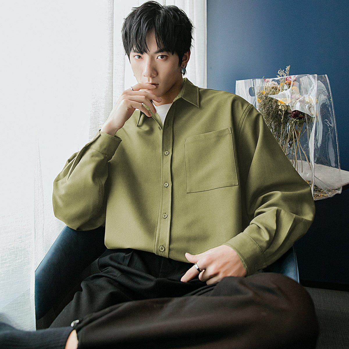 RIWYN Men baggy fit Korean style shirt