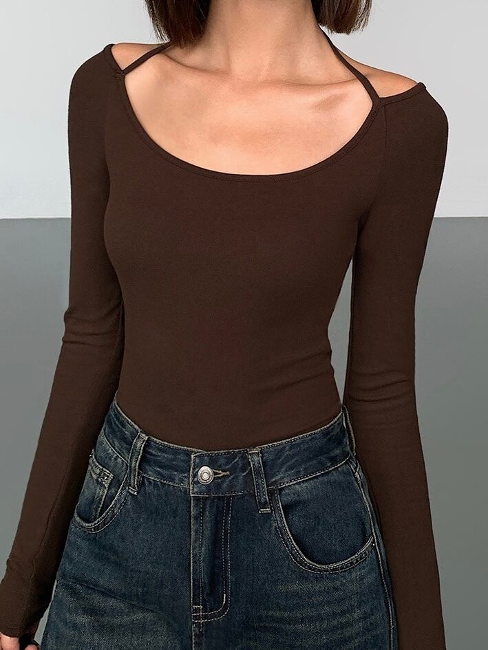 RǏWYÑ | Fitted Scoop Tie Up Long-Sleeve Top
