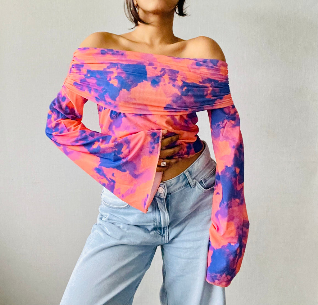 RǏWYÑ | Y2K Off-Shoulder Mesh Top