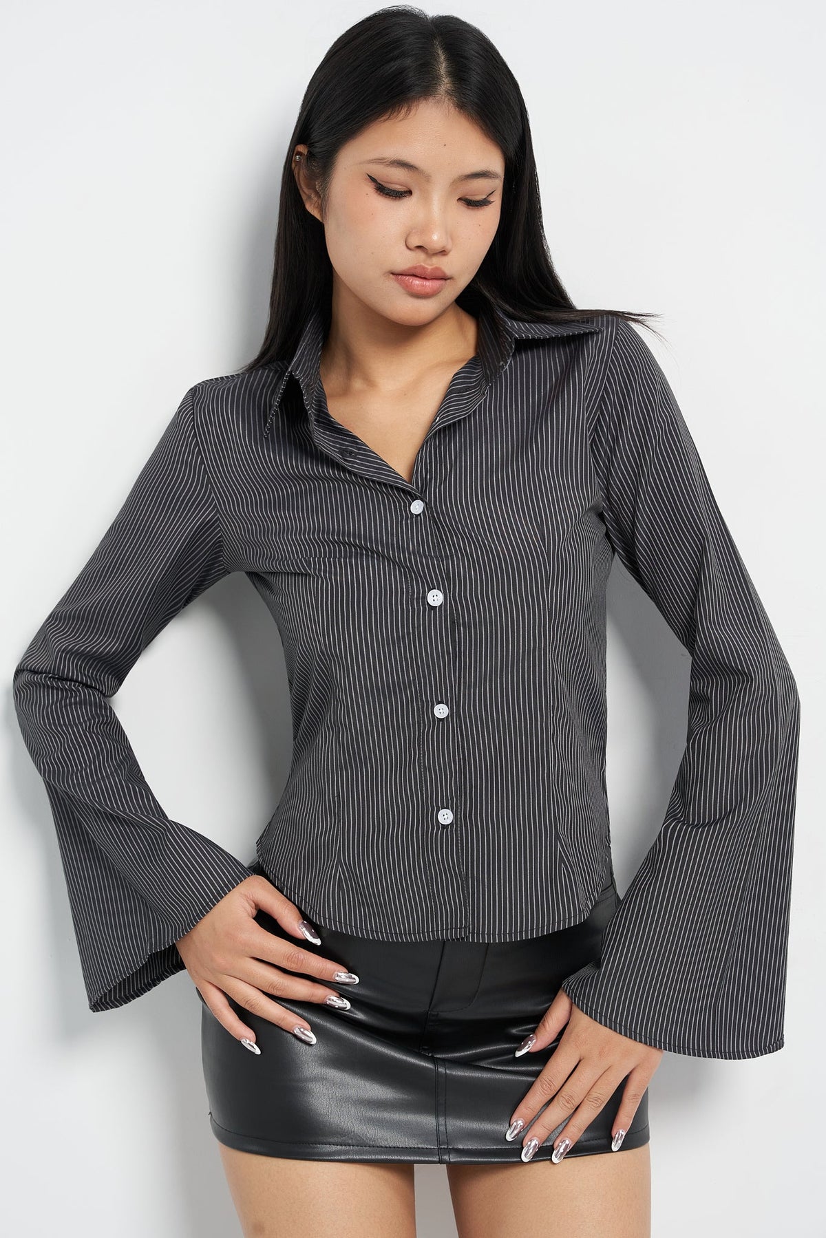RǏWYÑ | Stripe Bell Sleeve Shirt