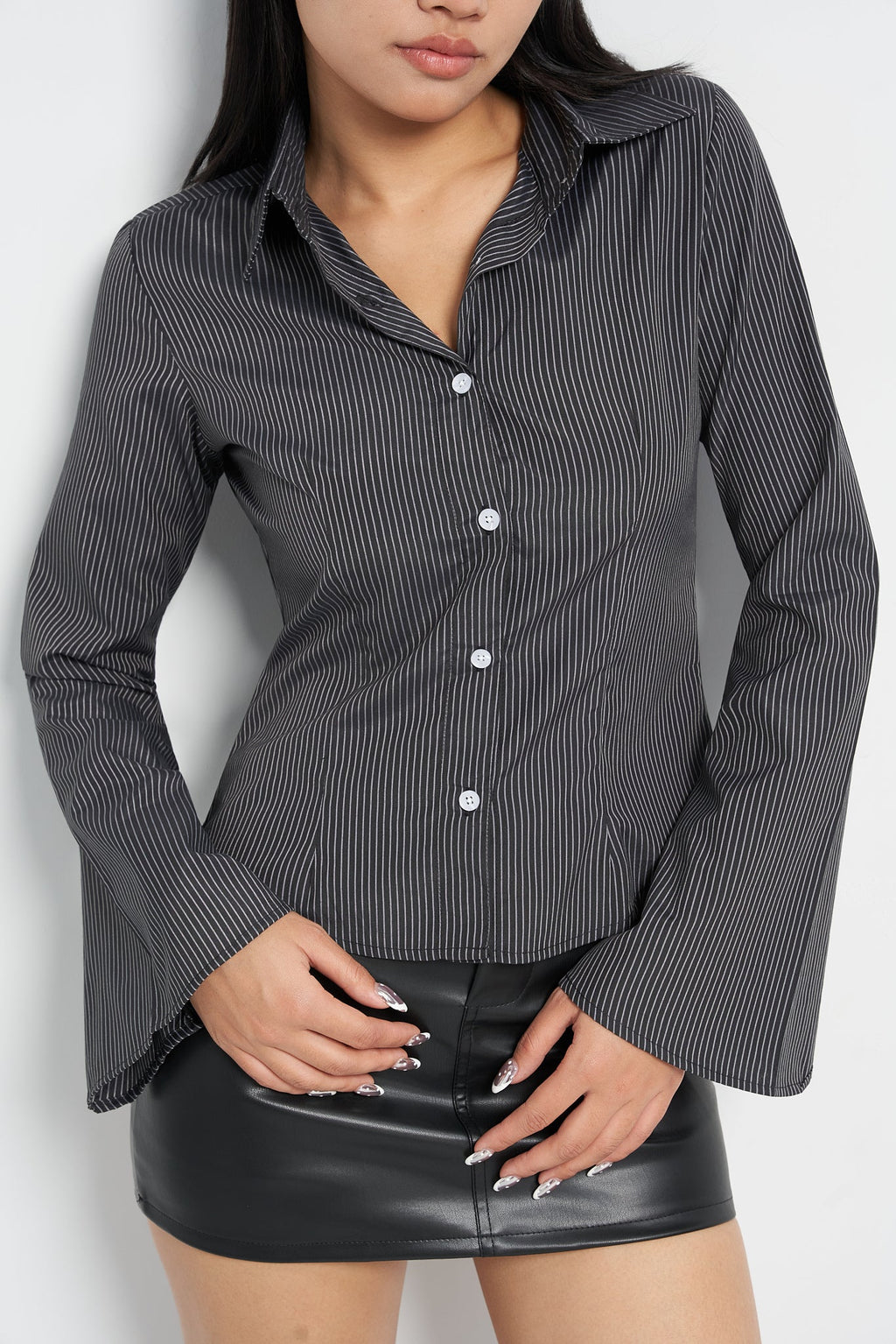 RǏWYÑ | Stripe Bell Sleeve Shirt