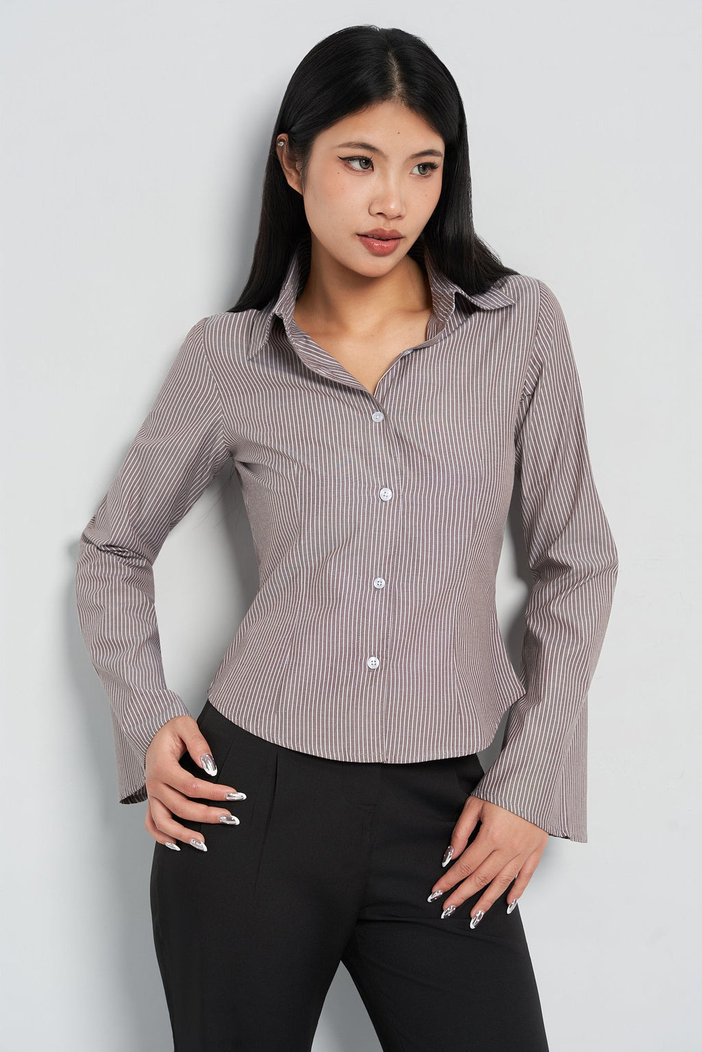 RǏWYÑ | Stripe Bell Sleeve Shirt