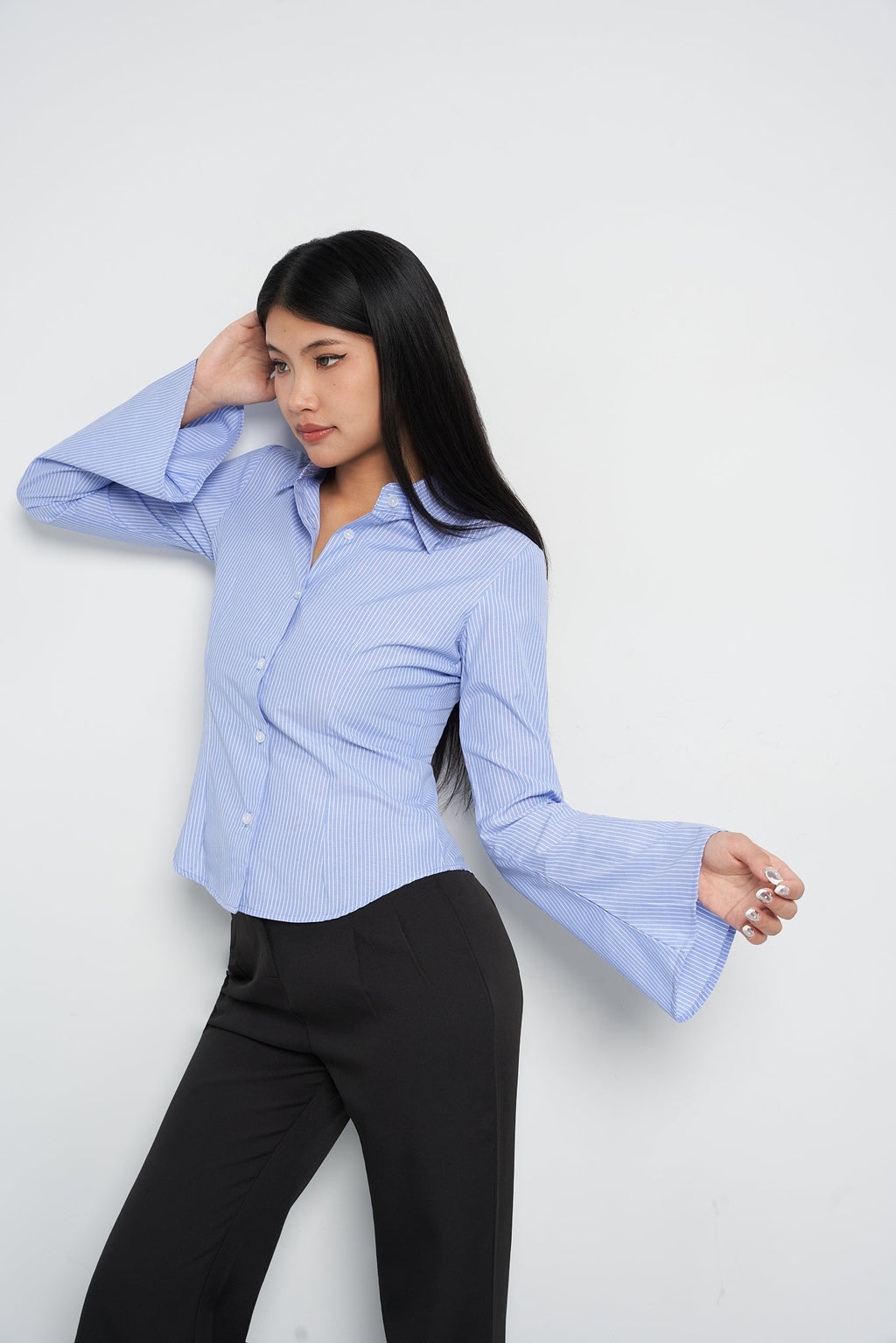 RǏWYÑ | Stripe Bell Sleeve Shirt