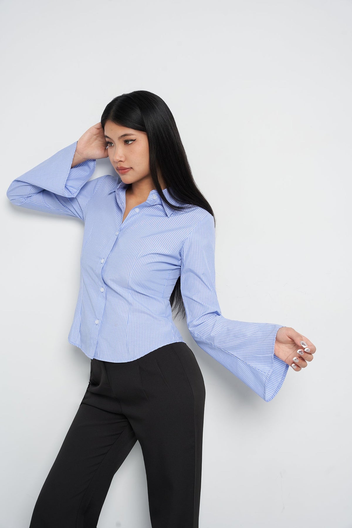 RǏWYÑ | Stripe Bell Sleeve Shirt