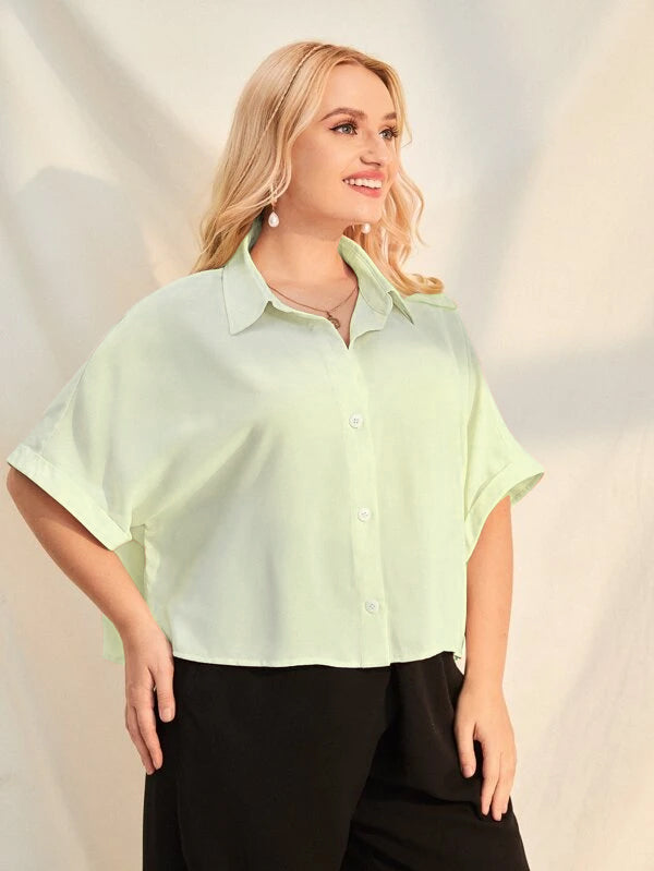 RǏWYÑ | Plus Size Extended Cap Sleeves Short Shirt