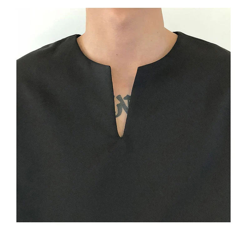 RIWYN V Neck Cuff Details Long Sleeve Korean Shirt