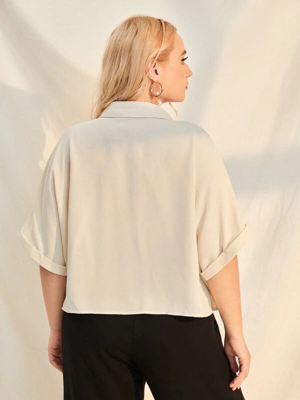 RǏWYÑ | Plus Size Extended Cap Sleeves Short Shirt