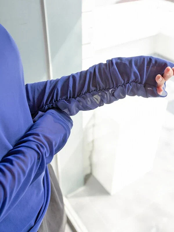 RǏWYÑ | Ruched Sleeve Sheer Top