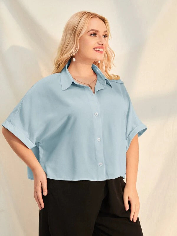 RǏWYÑ | Plus Size Extended Cap Sleeves Short Shirt