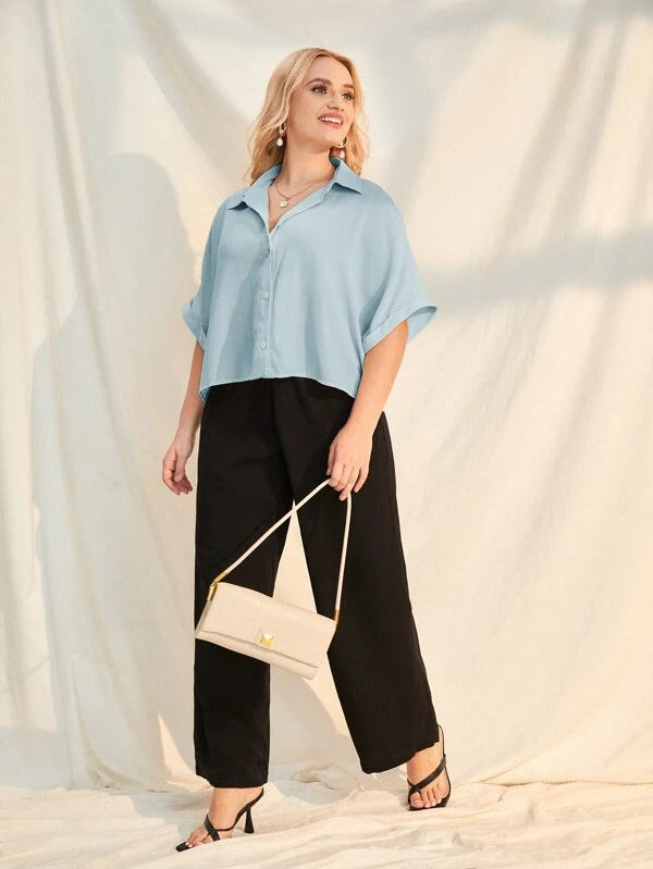RǏWYÑ | Plus Size Extended Cap Sleeves Short Shirt