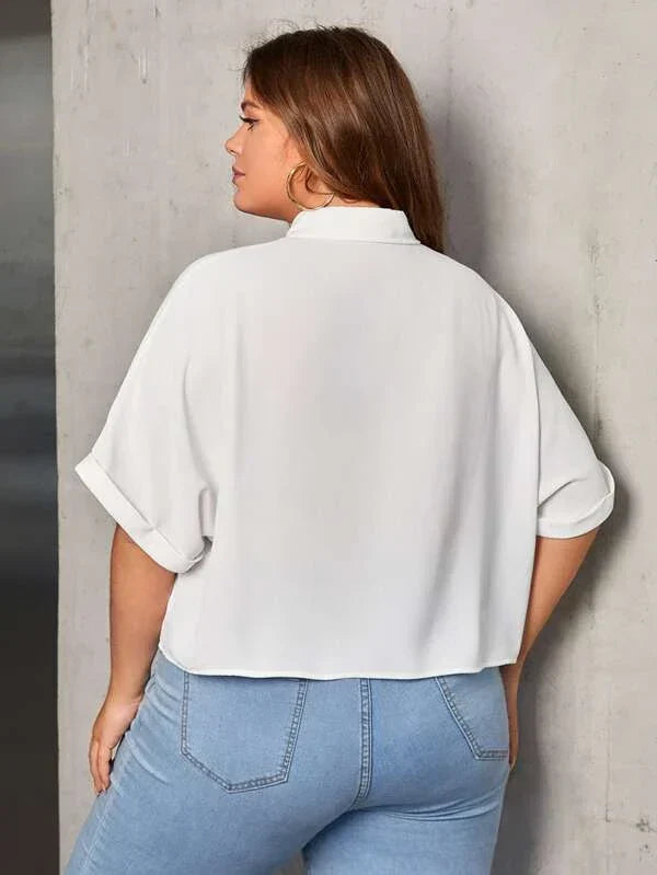 RǏWYÑ | Plus Size Extended Cap Sleeves Short Shirt