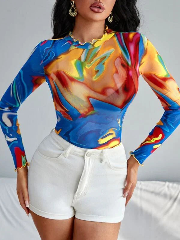 RǏWYÑ | Artistic Multi Color Mesh Top