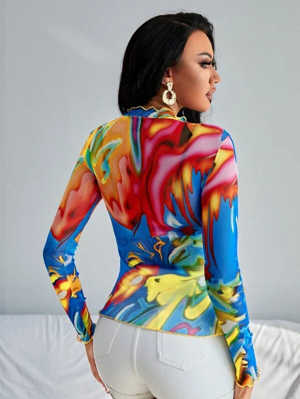 RǏWYÑ | Artistic Multi Color Mesh Top