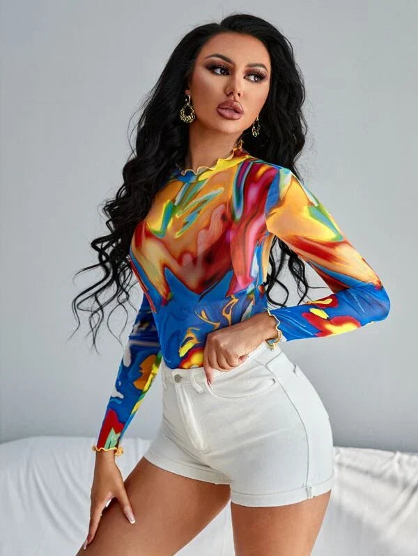 RǏWYÑ | Artistic Multi Color Mesh Top
