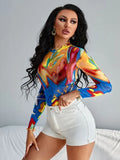 RǏWYÑ | Artistic Multi Color Mesh Top