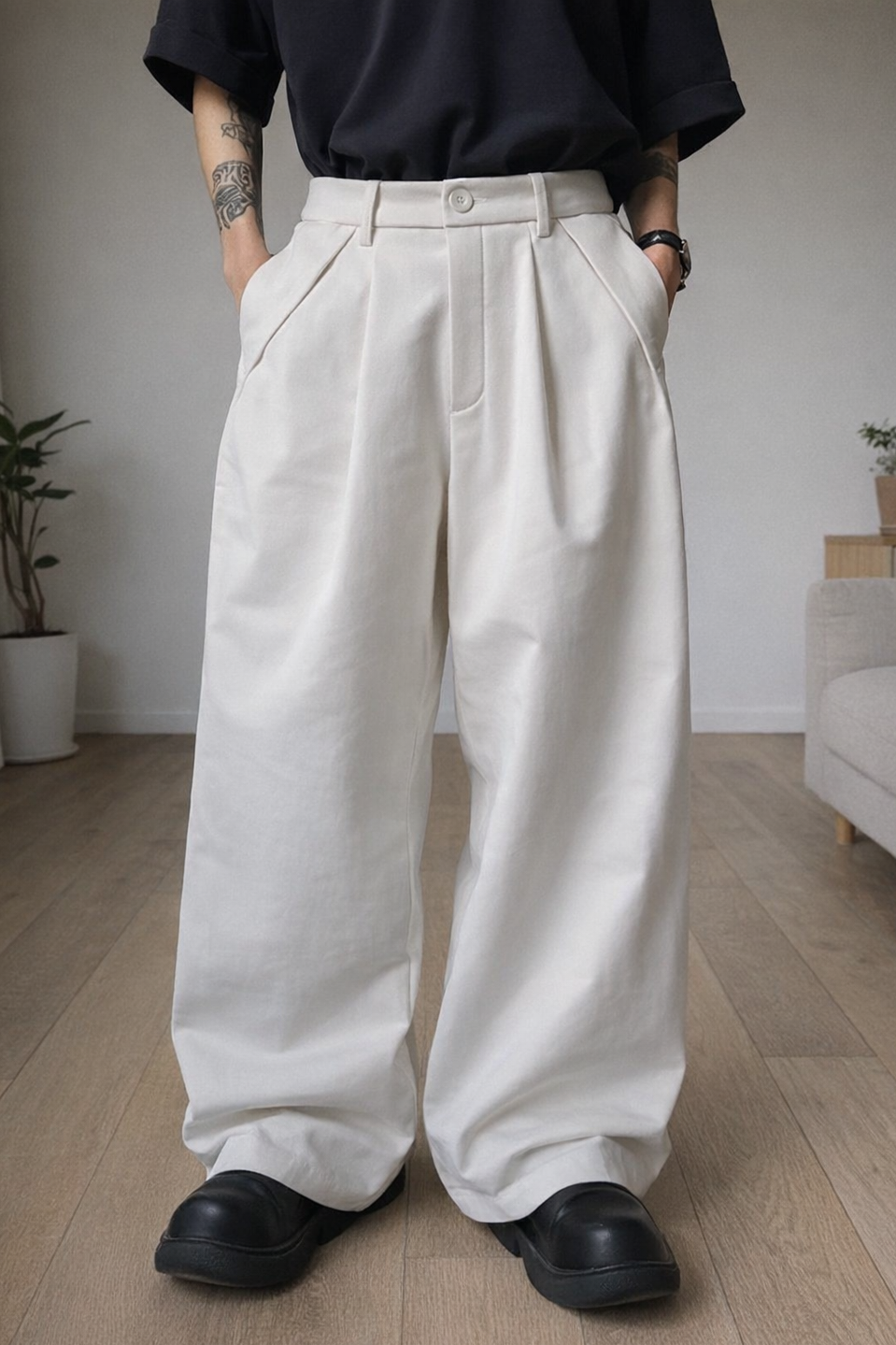 RIWYN Street Cast Relaxed Wide Trousers