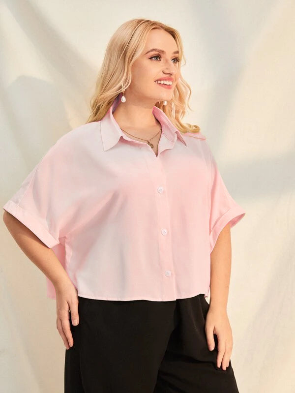 RǏWYÑ | Plus Size Extended Cap Sleeves Short Shirt
