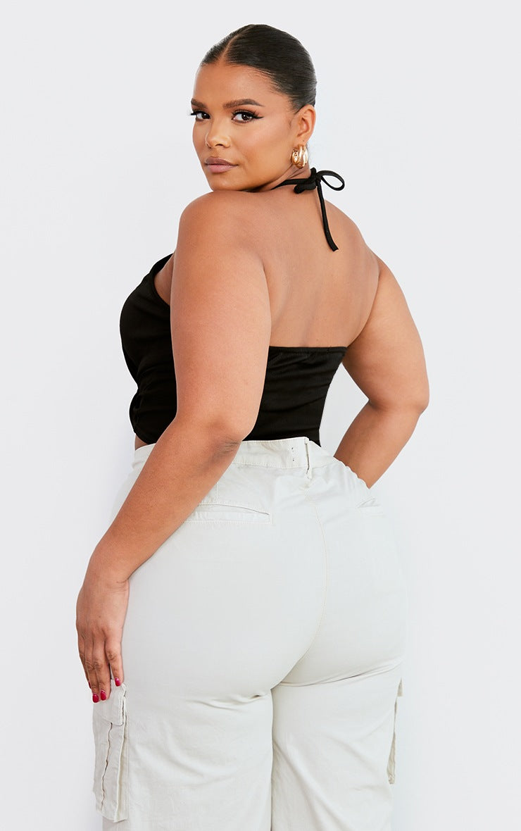 RǏWYÑ | Fancy Halter Neck Plus Size Rib Top