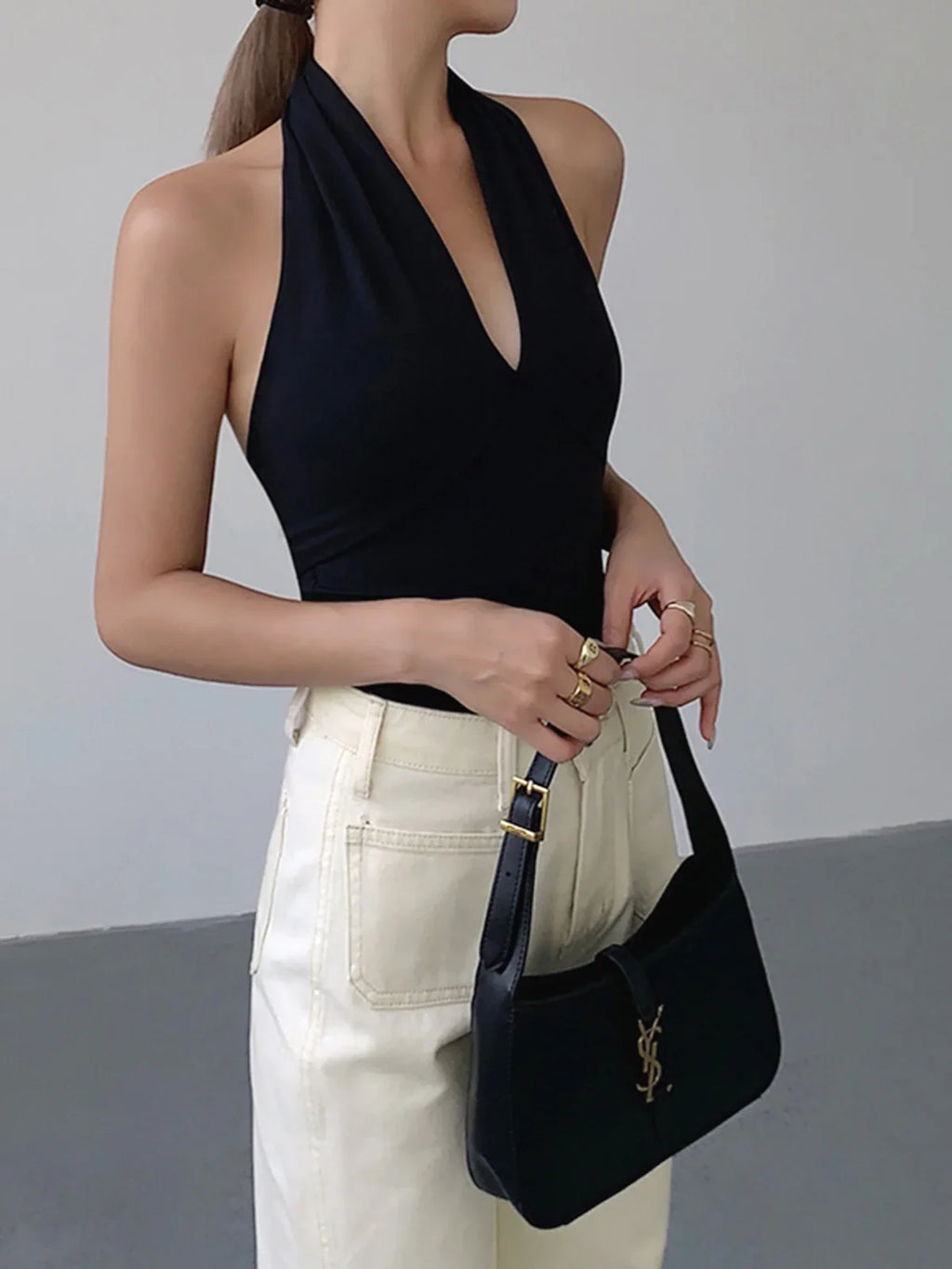 RǏWYÑ | V-Neck Halter Open Back Tank Top
