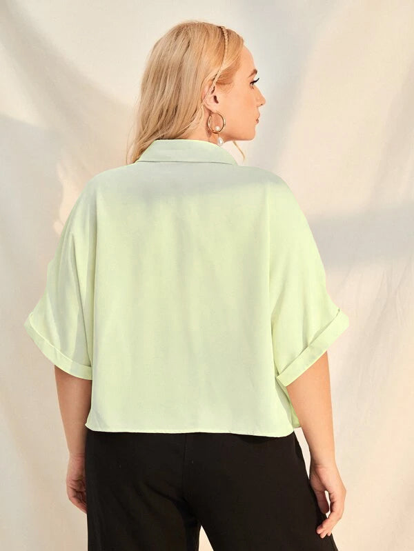 RǏWYÑ | Plus Size Extended Cap Sleeves Short Shirt