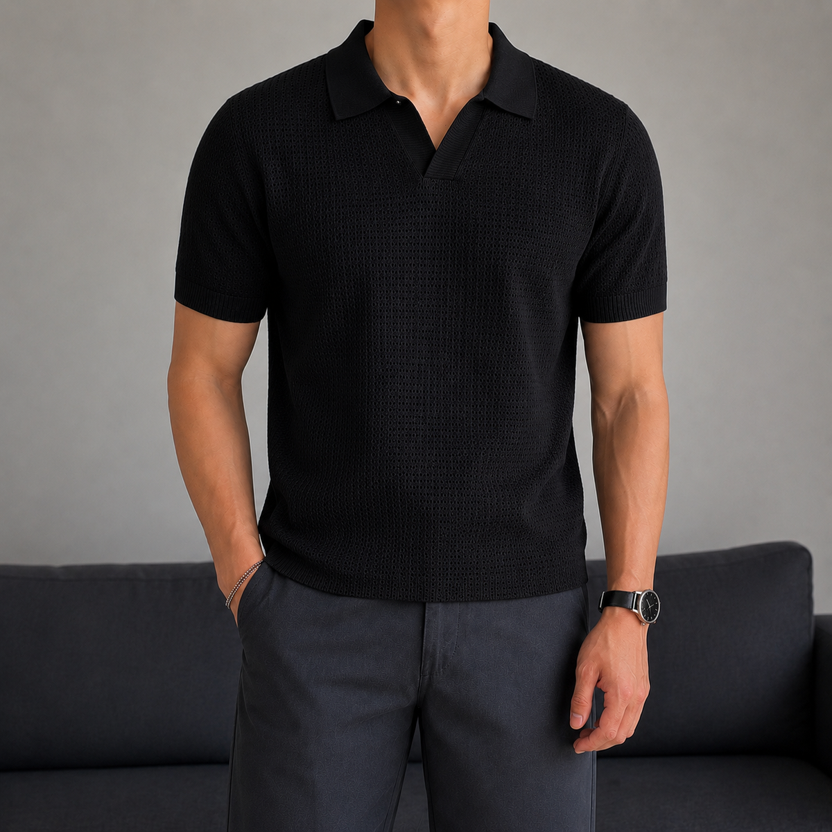 RIWYN Minimal Texture Polo T-shirt
