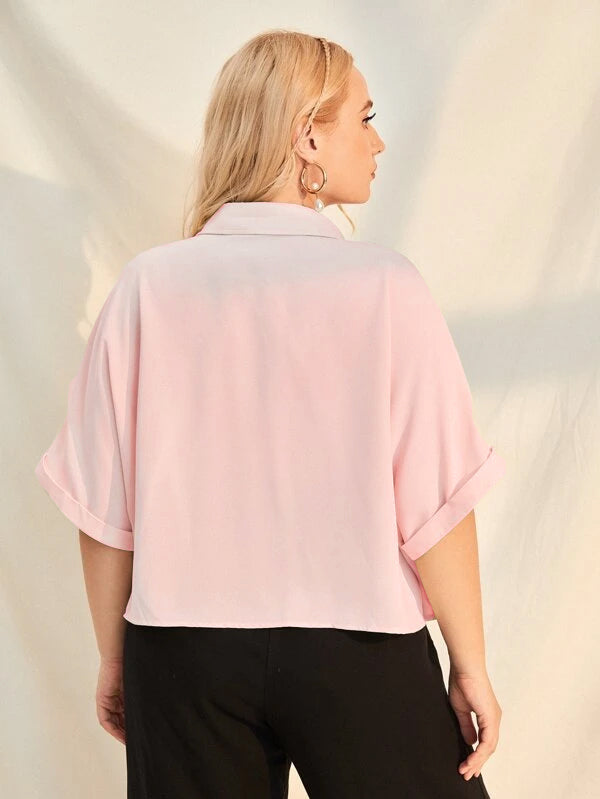 RǏWYÑ | Plus Size Extended Cap Sleeves Short Shirt