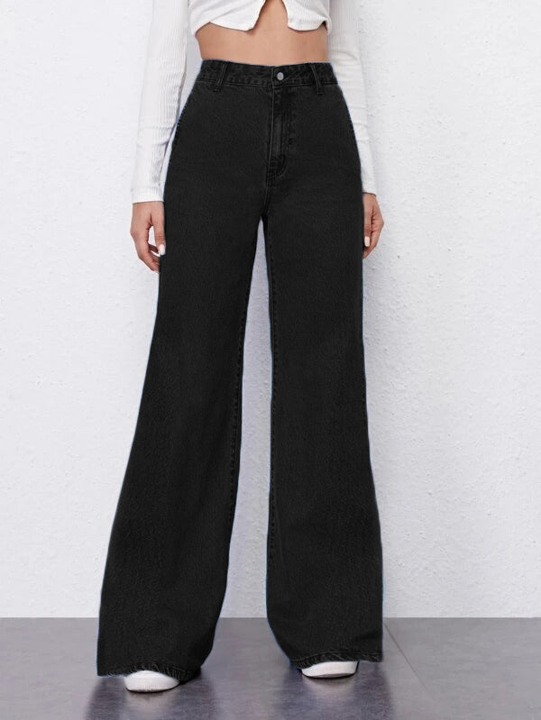 RǏWYÑ | Black Palazzo Fall Wide Leg High Rise Jeans