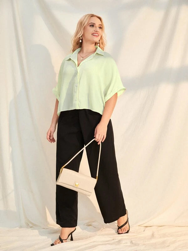 RǏWYÑ | Plus Size Extended Cap Sleeves Short Shirt