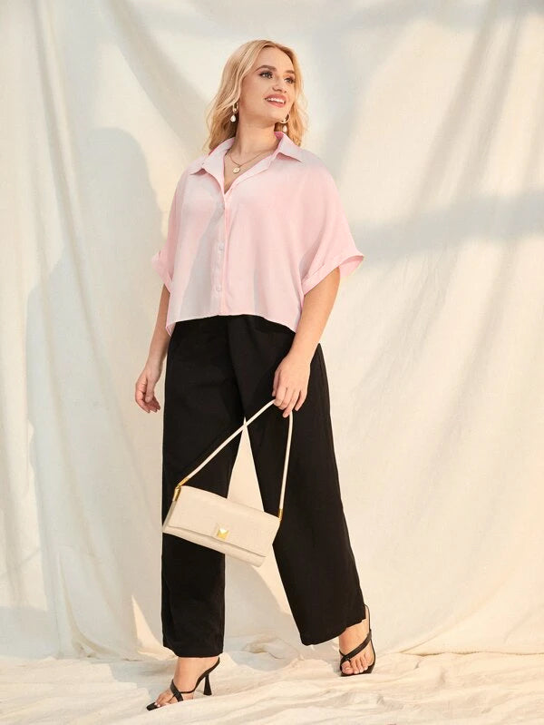 RǏWYÑ | Plus Size Extended Cap Sleeves Short Shirt