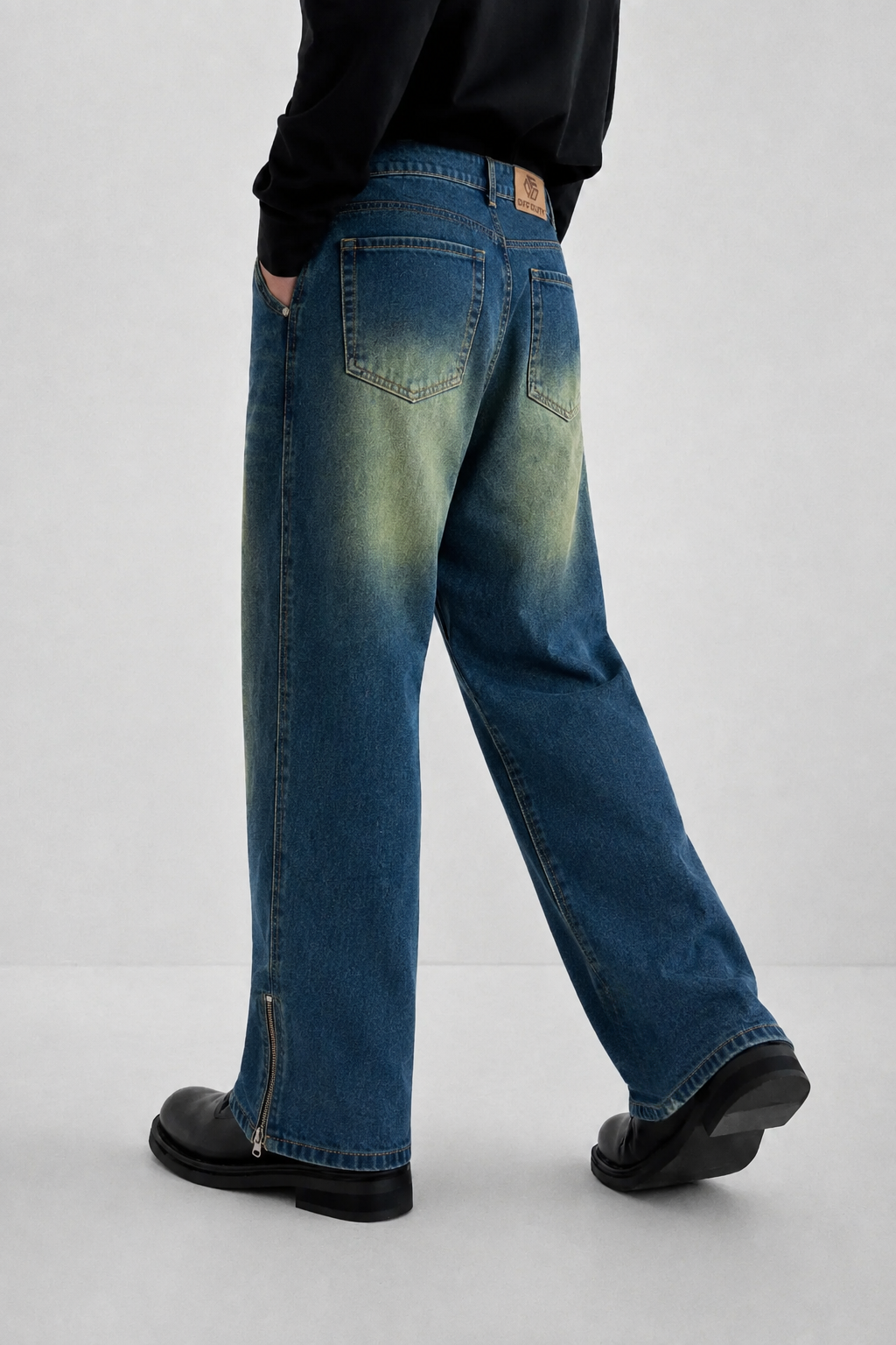 RIWYN Vintage Yellowish Blue Loose Straight Fit Denim