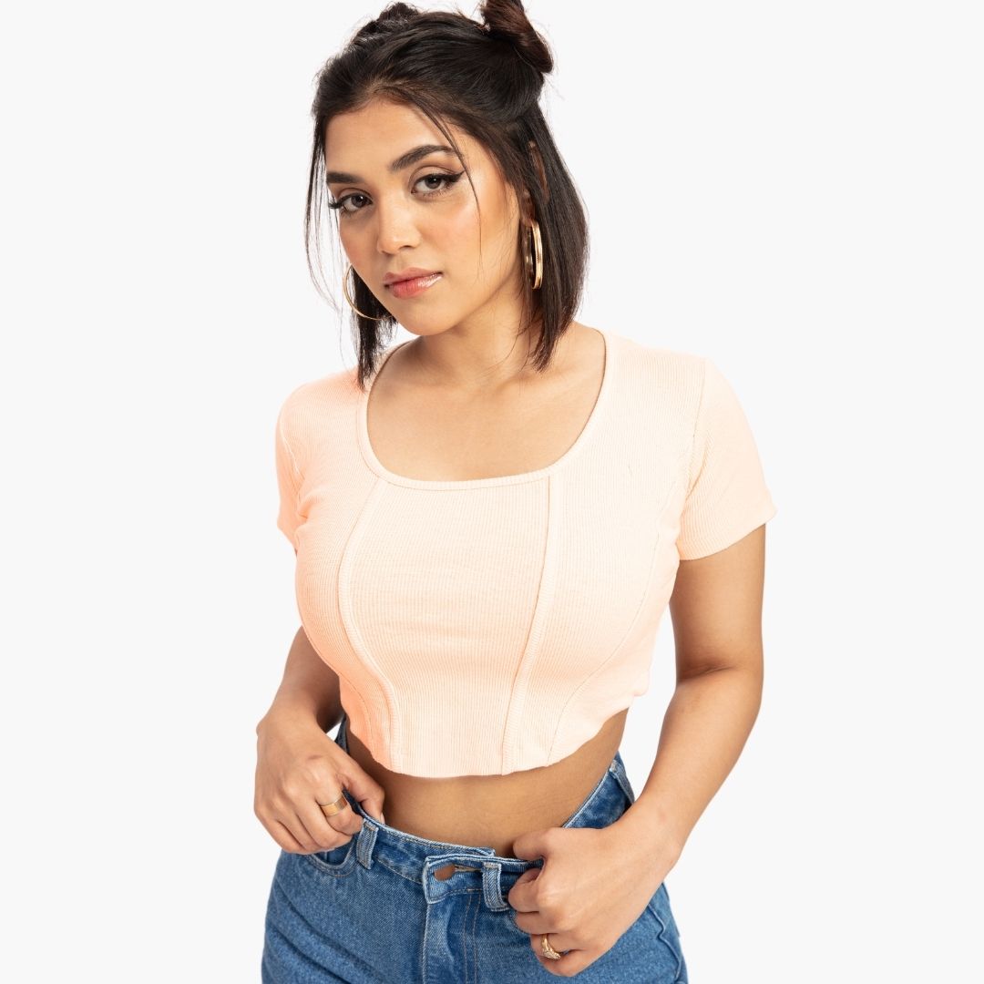 RǏWYÑ | Peach Corset Curve Hem Cropped Top