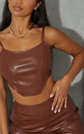 RǏWYÑ | Brown Leather Corset Detail Top