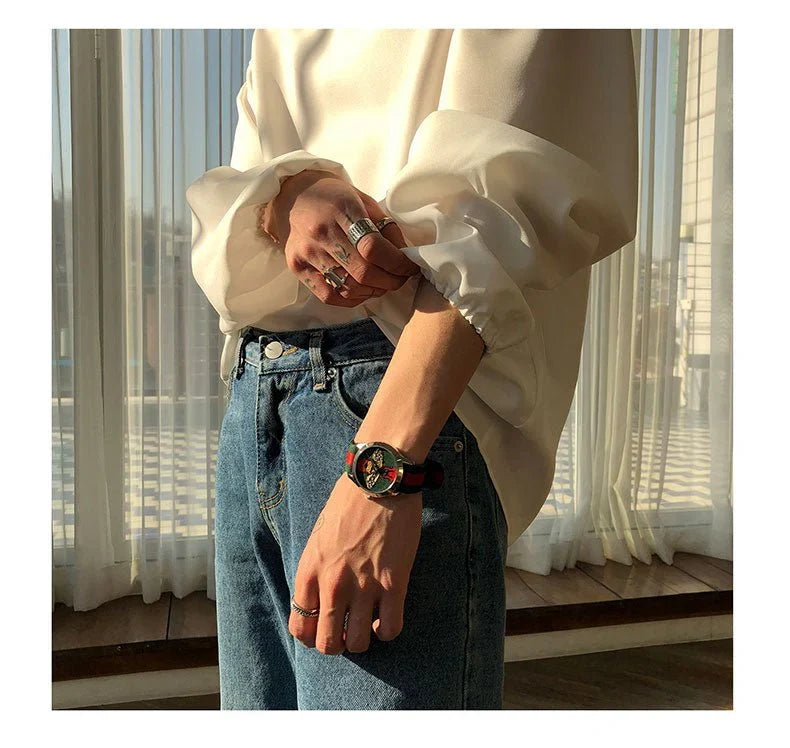 RIWYN V Neck Cuff Details Long Sleeve Korean Shirt