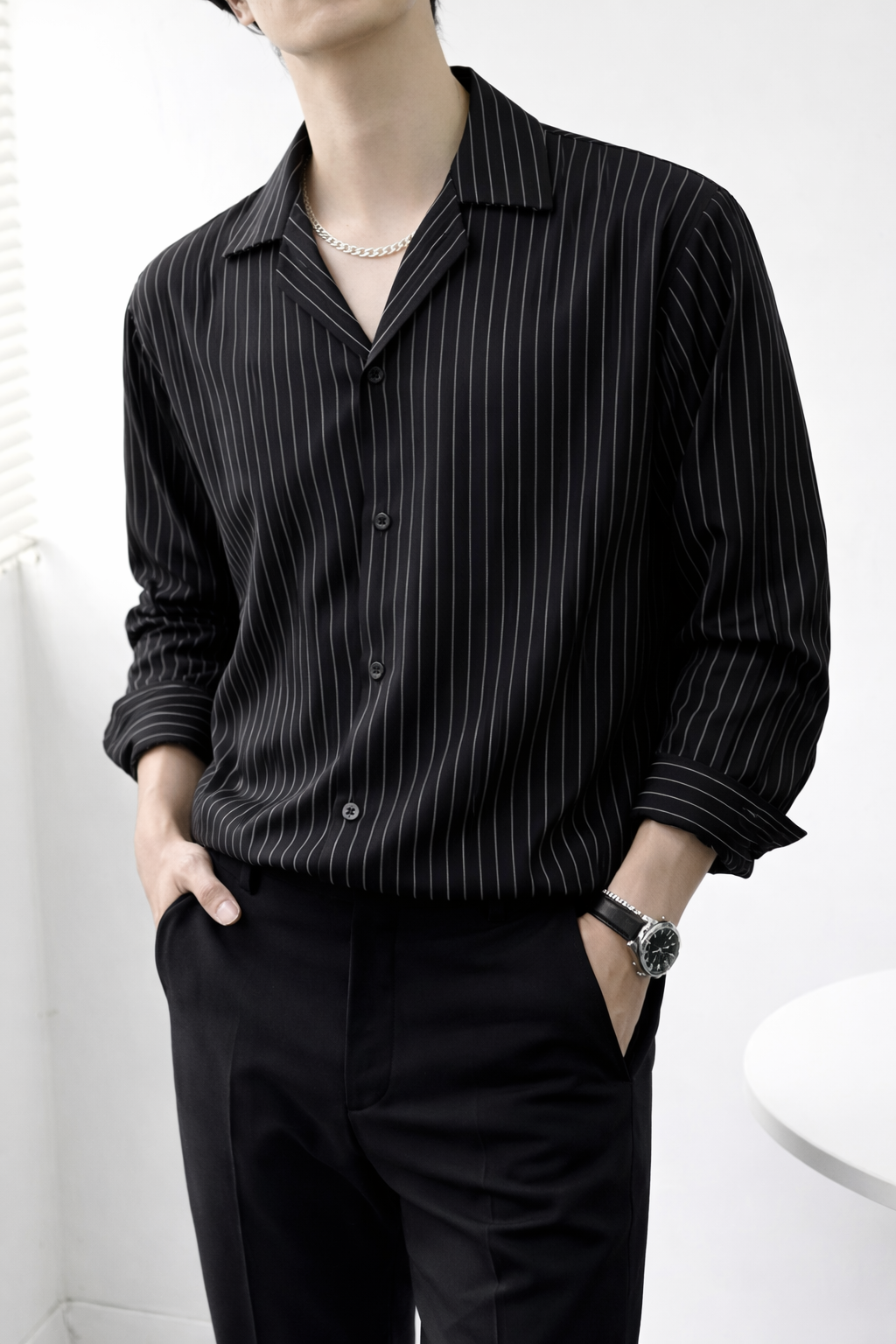 RIWYN The Stripe Full-Sleeves Korean Shirt