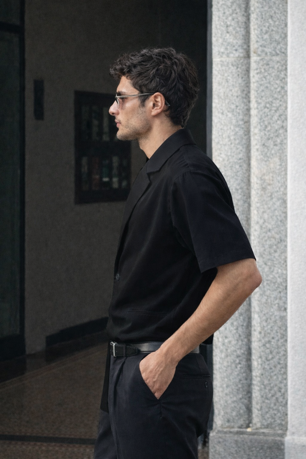 RIWYN Blazer Vibe Slanted Placket Short-Sleeve Shirt