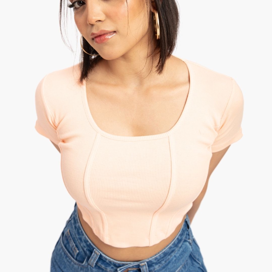 RǏWYÑ | Peach Corset Curve Hem Cropped Top