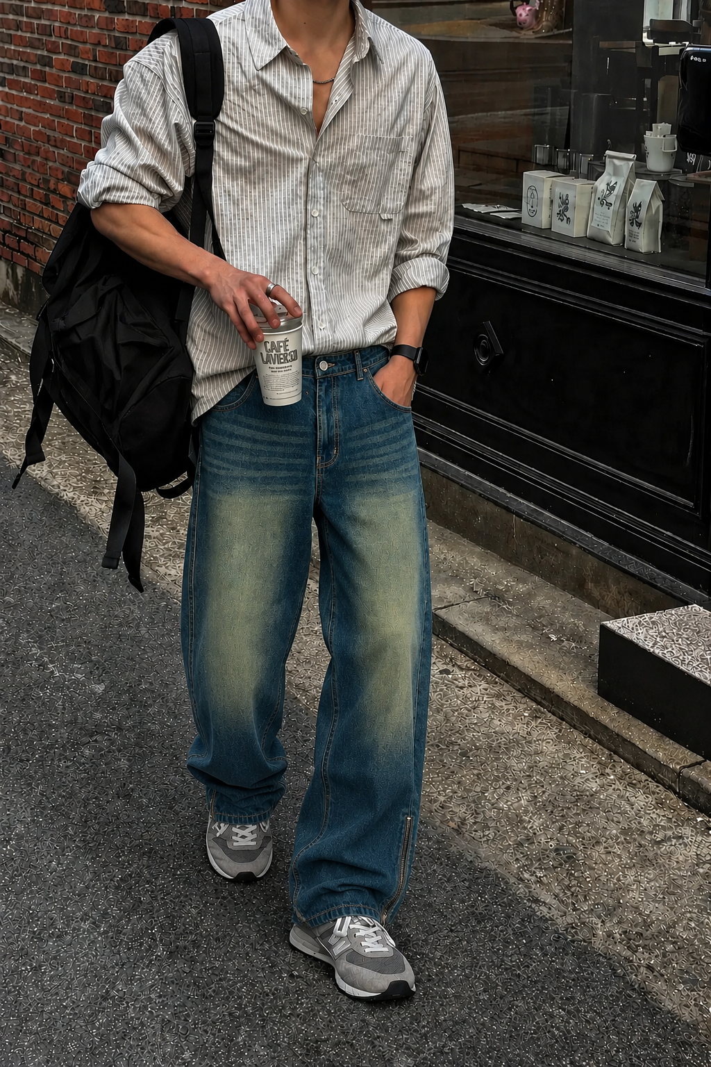 RIWYN Vintage Yellowish Blue Loose Straight Fit Denim