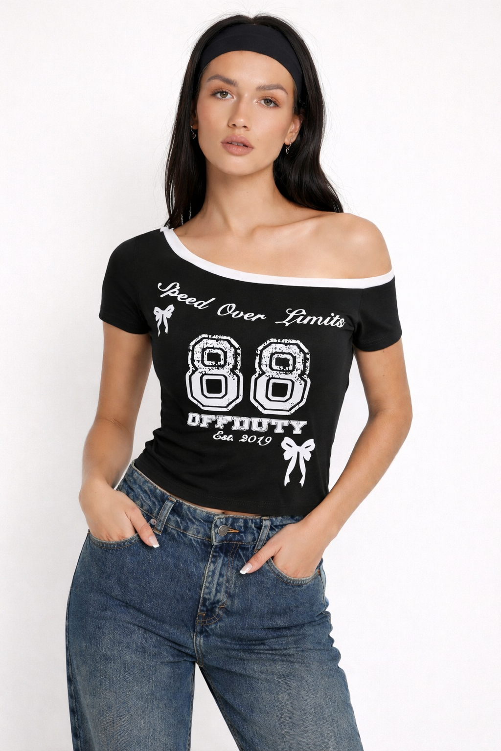 RǏWYÑ | Speed Over Limit Off-Shoulder Top