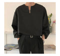 RIWYN V Neck Cuff Details Long Sleeve Korean Shirt