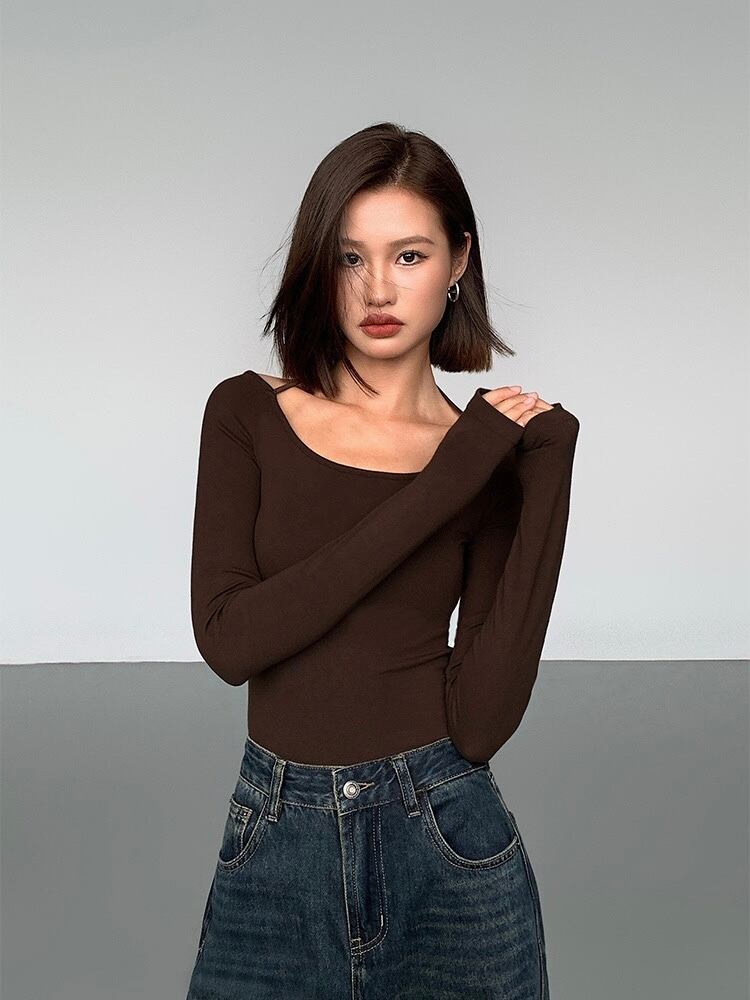 RǏWYÑ | Fitted Scoop Tie Up Long-Sleeve Top