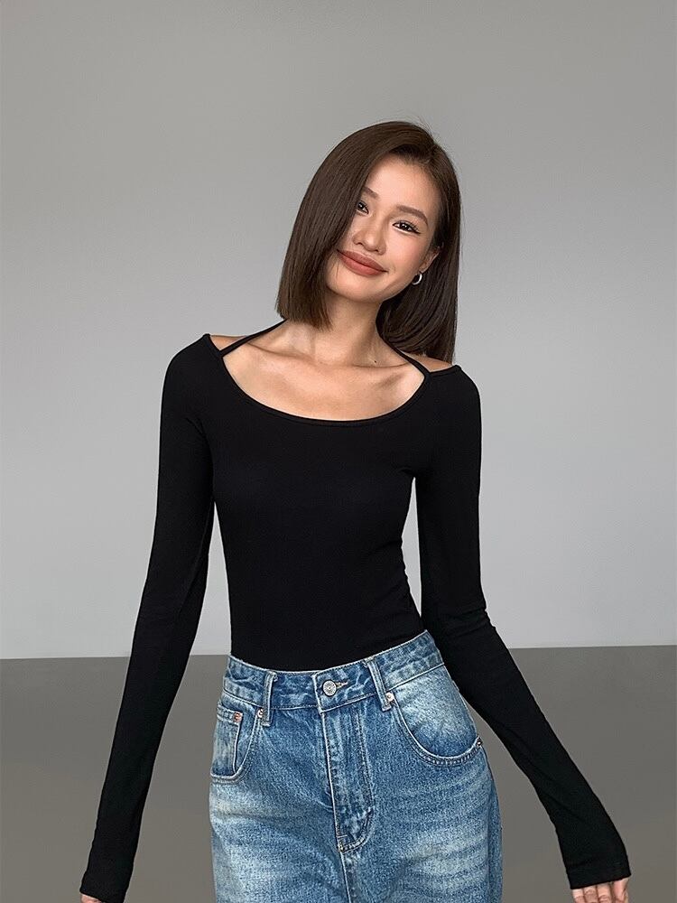 RǏWYÑ | Fitted Scoop Tie Up Long-Sleeve Top