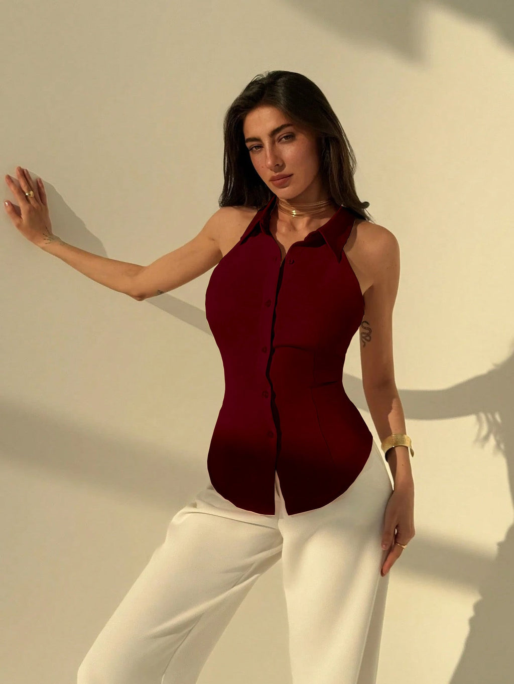 RǏWYÑ | Polo Collar Shirt With Snatch Tie Waist