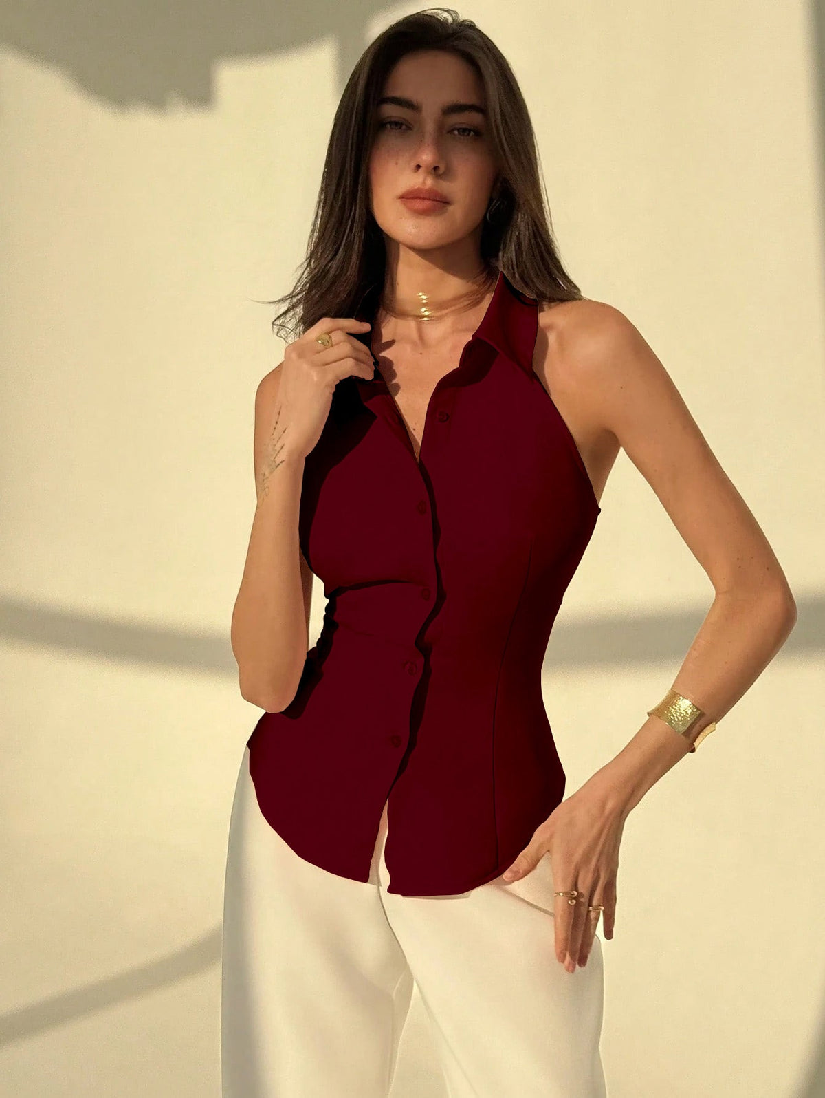 RǏWYÑ | Polo Collar Shirt With Snatch Tie Waist