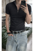 RIWYN Slim Rib Zipper High Neck T-Shirt