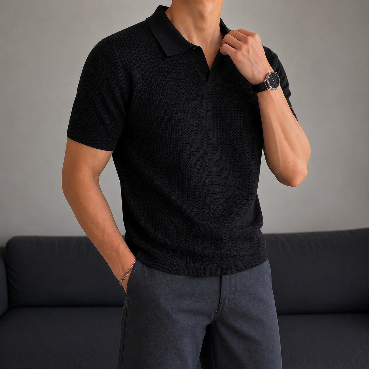 RIWYN Minimal Texture Polo T-shirt