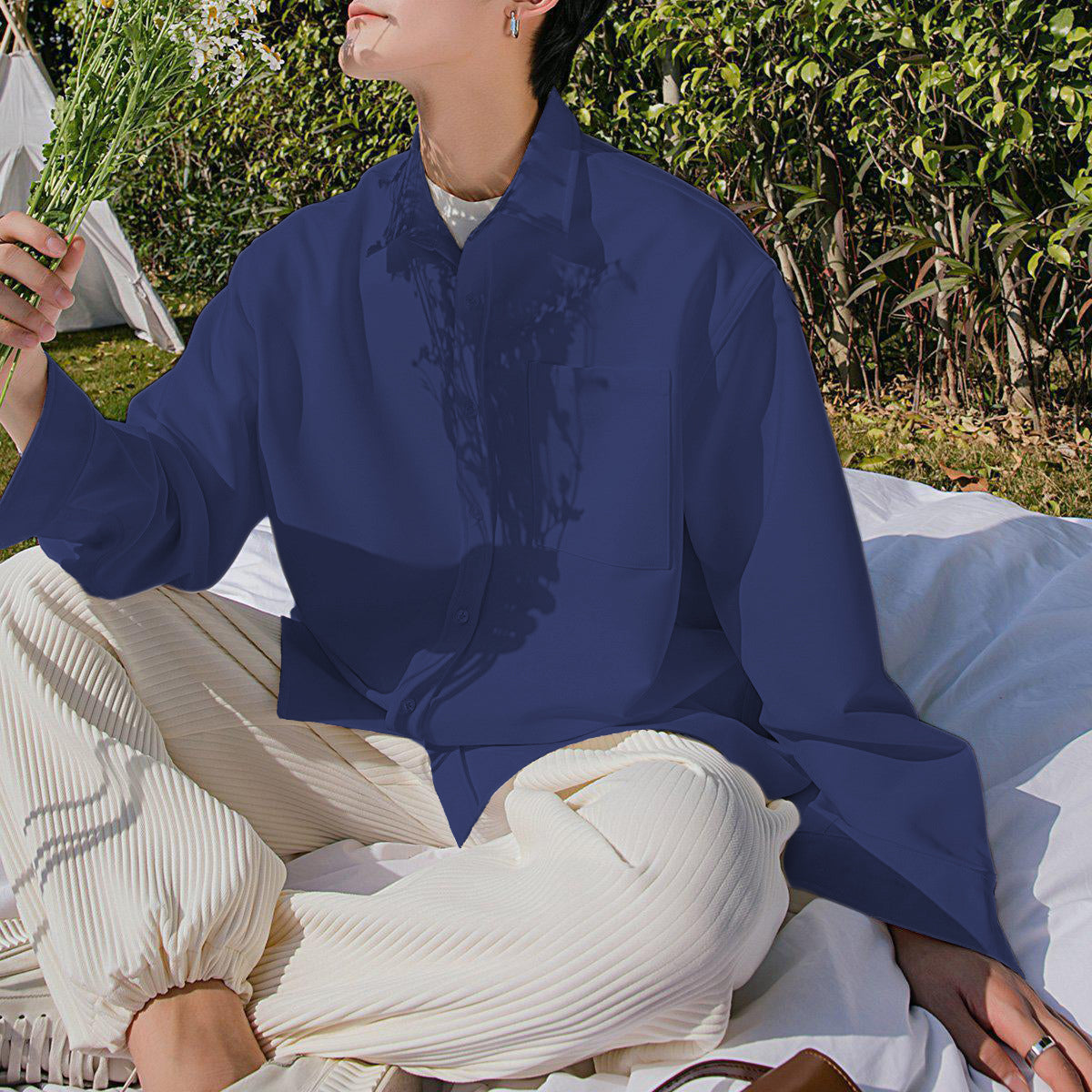 RIWYN Men baggy fit Korean style shirt