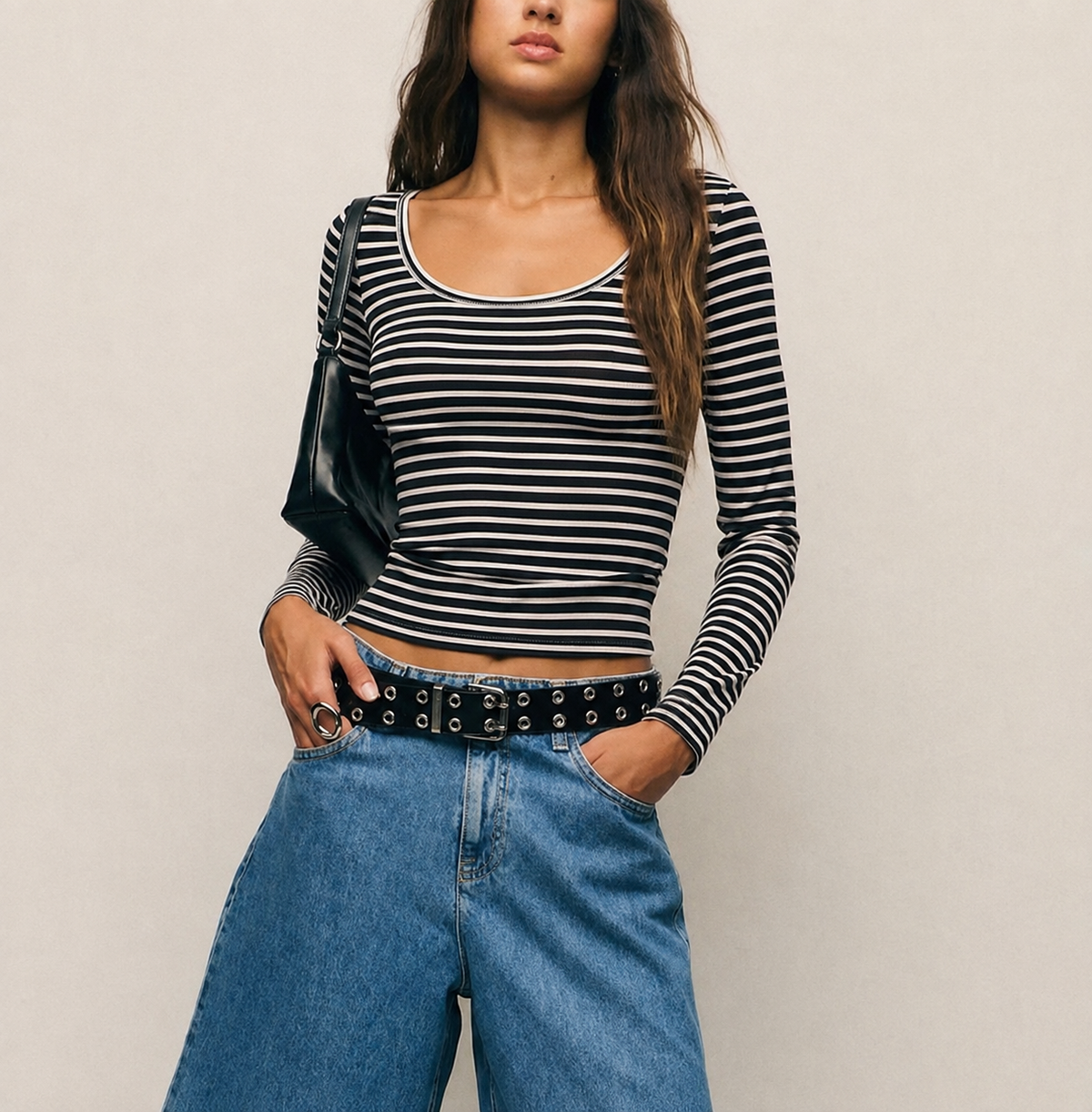 RǏWYÑ | Basic Stripe Long-Sleeve Fitted Tee