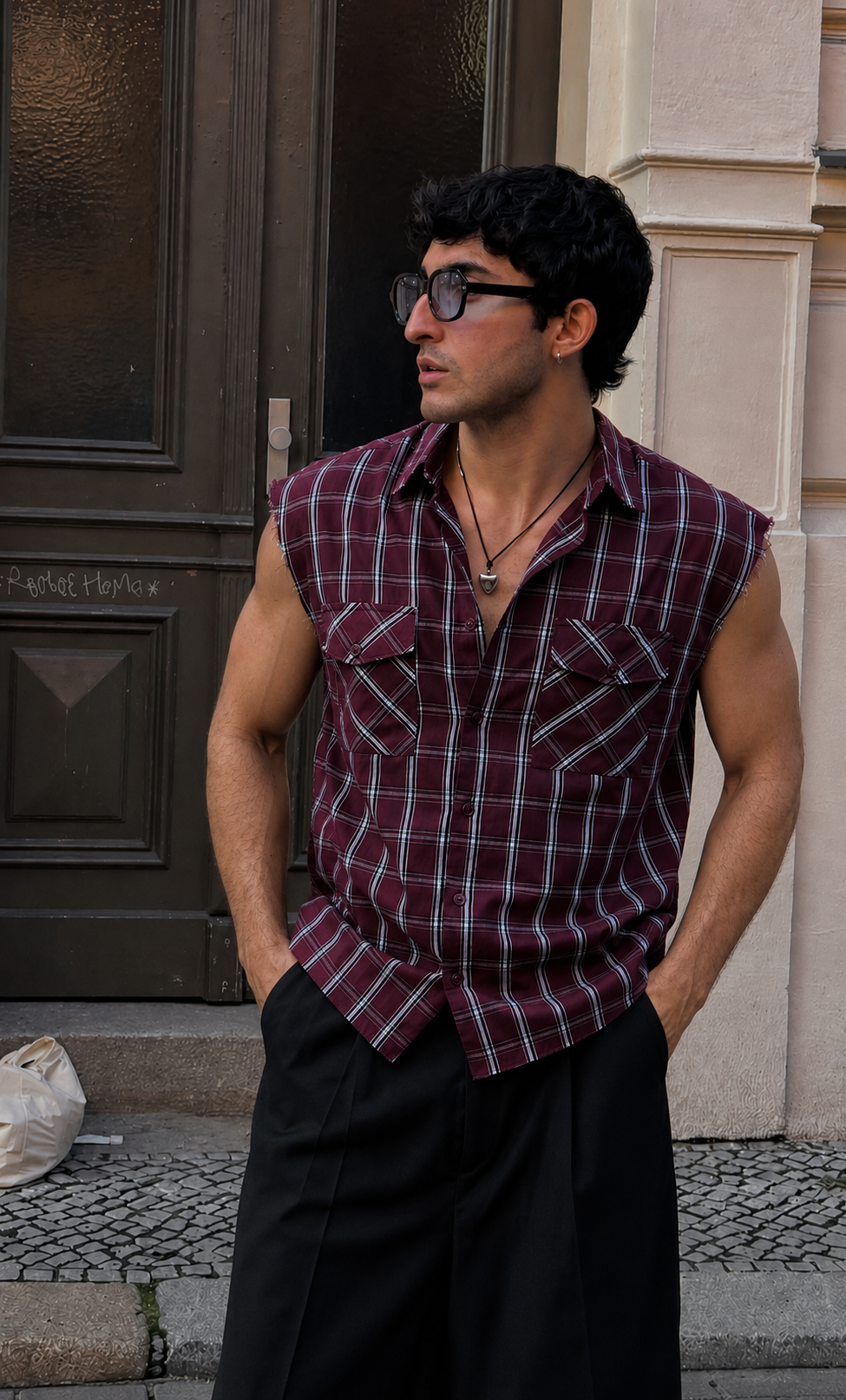 RIWYN Checker Raw Edge Vest shirt