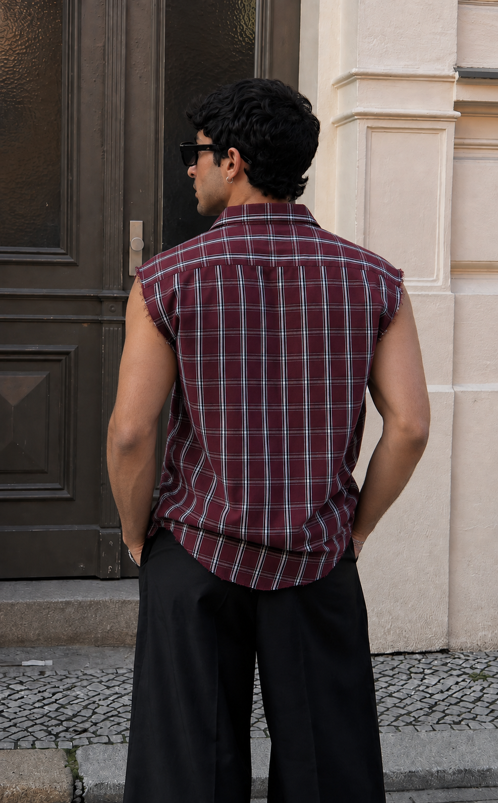 RIWYN Checker Raw Edge Vest shirt