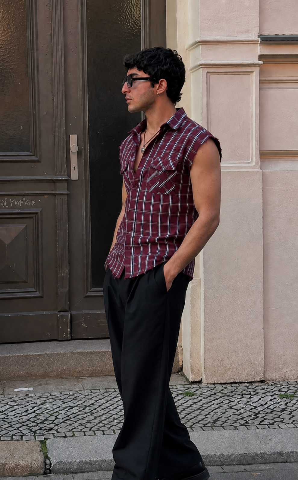 RIWYN Checker Raw Edge Vest shirt